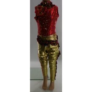Dance Costume Medium Child Red Double Platinum Tap Clogging Rhinestone 2pc Fire